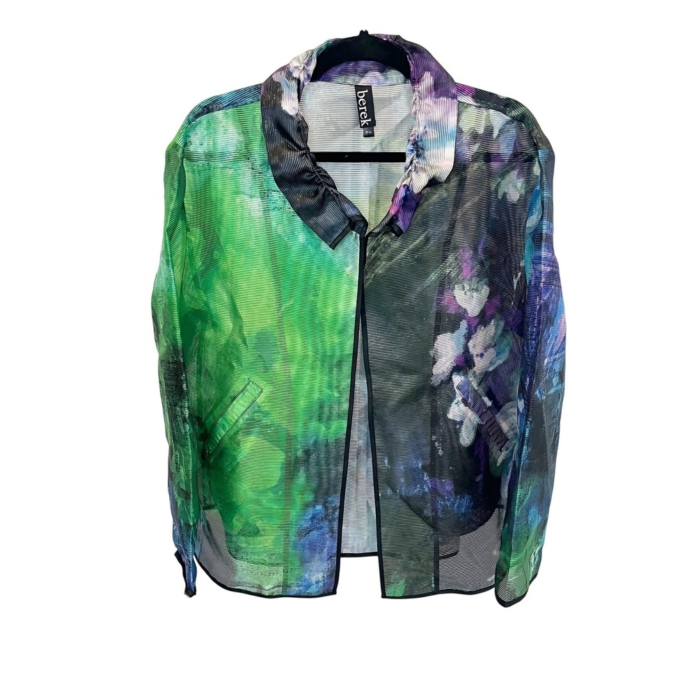 Berek‎ Wearable Art Sheer Mesh Floral Print Ruffle Collar Jacket Womens 20-22
